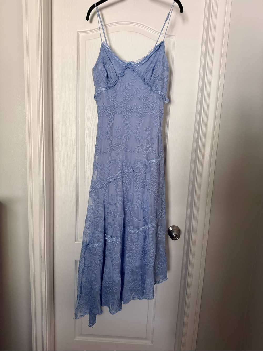 Altar'd State Light Blue Lace Asymmetrical Slip Dress